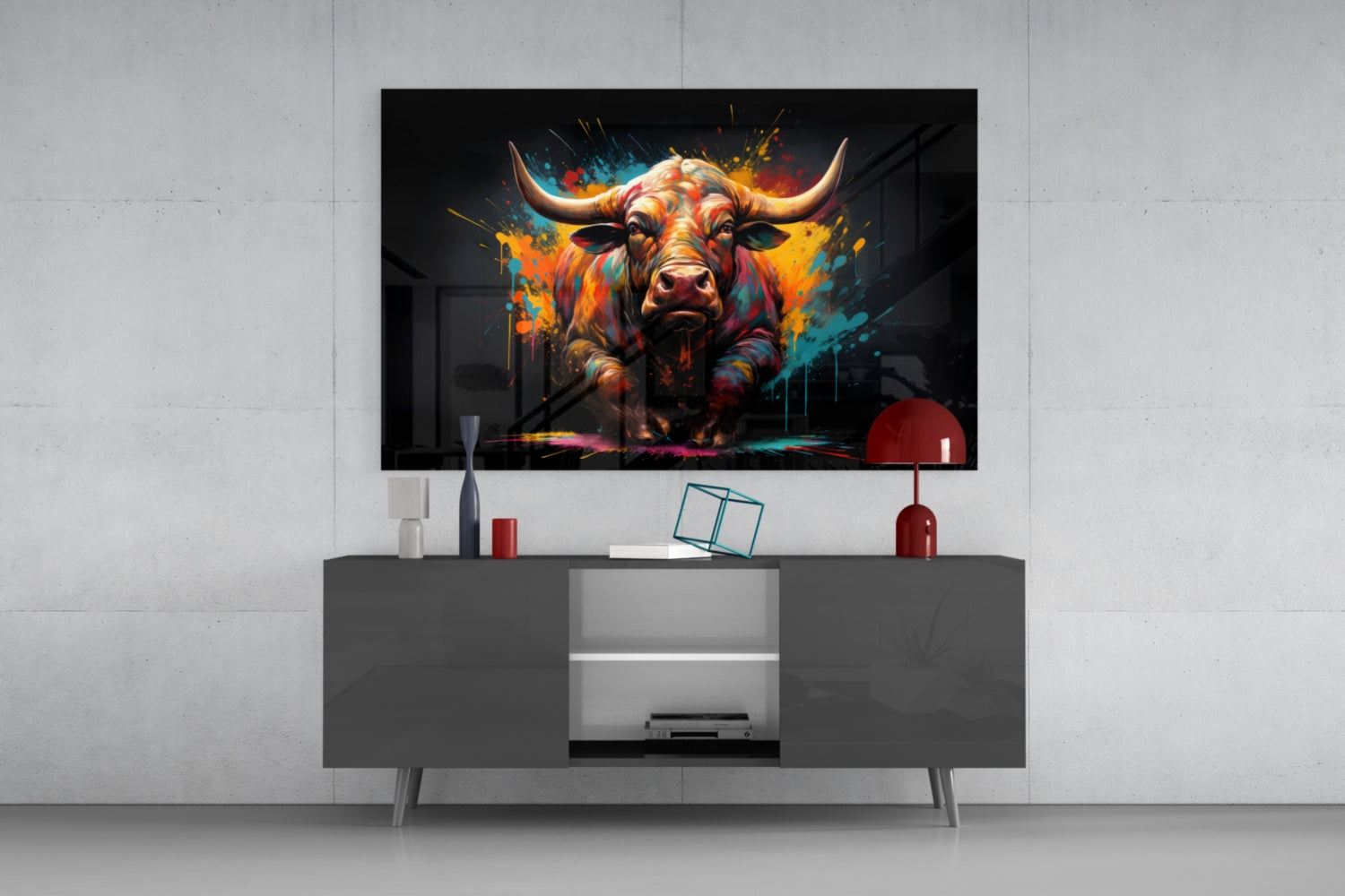 Bull Glass Wall Art|| Designer's Collection.