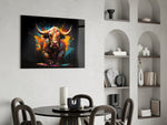 Bull glass print enhancing a den with statement firepower