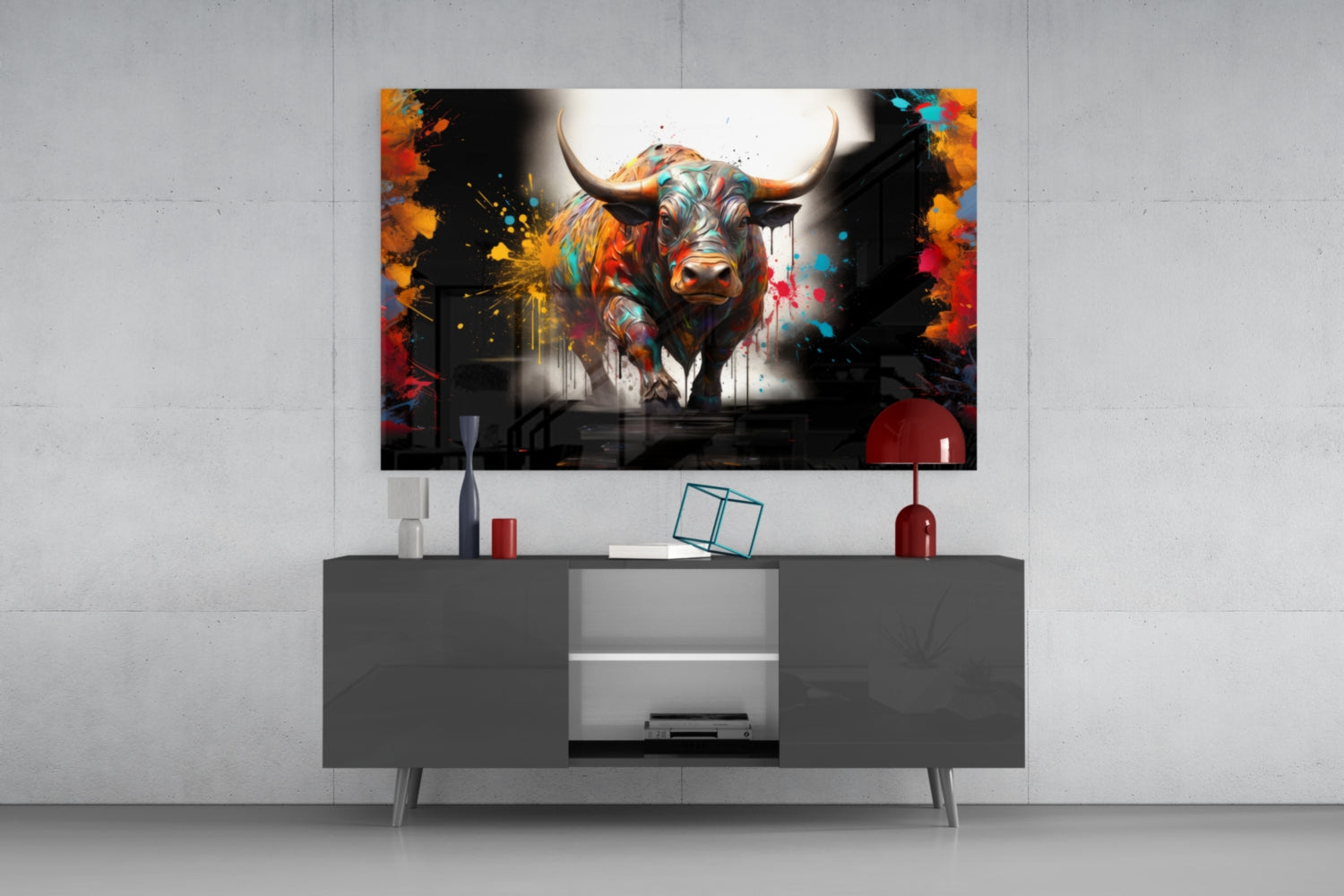 Bull Glass Wall Art|| Designer's Collection.