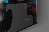 Bull panel catching lamp light to reveal its cinematic glow