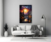 Moonlight glass wall art styled above a console in a sunroom