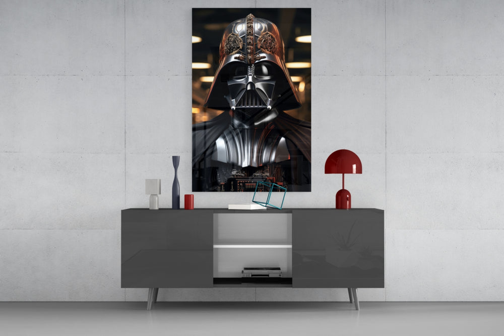 Darth Vader panel catching lamp light to reveal its cinematic glow