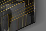Rectangles panel catching lamp light to reveal its cinematic glow