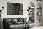Rectangles panel adding editorial flair to a hallway