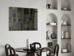 Rectangles glass print enhancing a den with architectural firepower