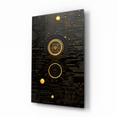 Art-deco-astronomy panel bringing cosmic glow to a library