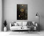Ancient Sky glass wall art styled above a console in an executive office
