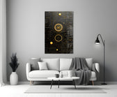 Ancient Sky glass wall art styled above a console in an executive office