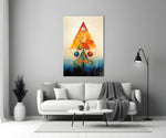 Harmony of Shapes glass wall art styled above a console in a designer studio
