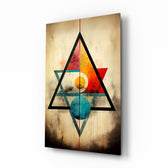 Sacred-geometry panel bringing geometric glow to a meditation corner