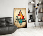 Triangels glass print enhancing a foyer with statement firepower