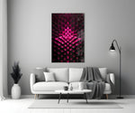 Flower of Luck glass wall art styled above a console in a yoga studio