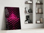 Infinite-bloom artwork anchoring a wall with magenta-and-aubergine palette
