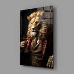 Gentleman close-up showing lion in crimson brocade and red wine