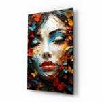 Painterly-impasto panel bringing tangerine glow to a designer studio