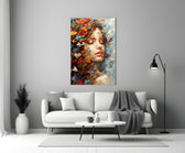 Pleasure glass wall art styled above a console in a living room
