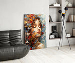 Pleasure glass print enhancing a foyer with statement firepower