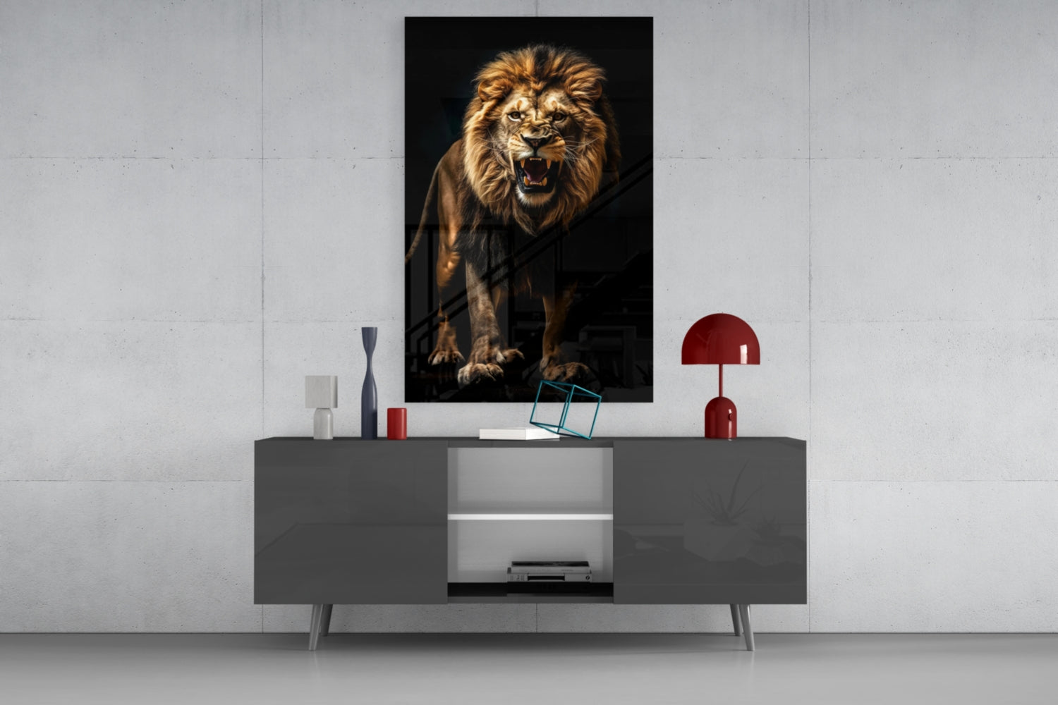 Lion in the Dark Glass Wall Art|| Designer's Collection.