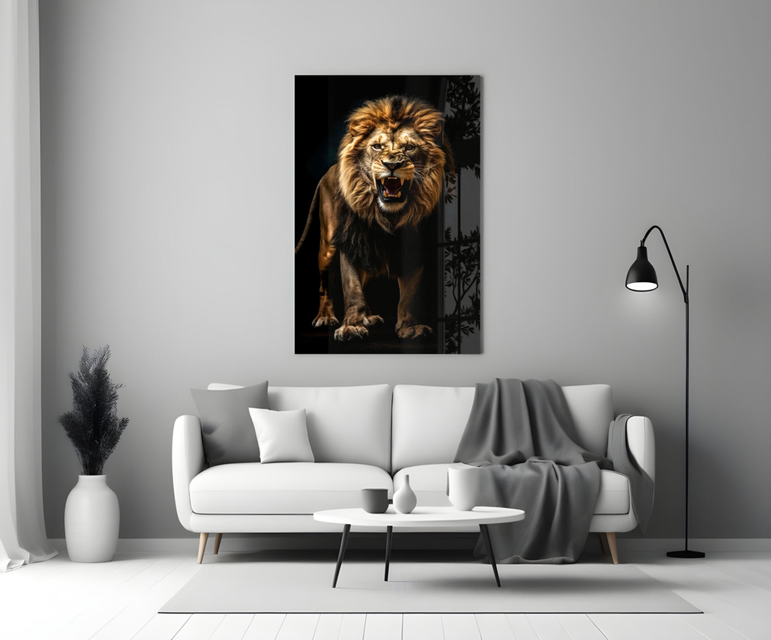 Lion in the Dark Glass Wall Art|| Designer's Collection.
