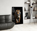 Tiger in the Dog glass print enhancing a den with statement firepower