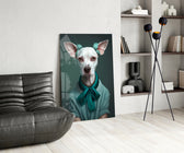 Dog Vogue glass print enhancing a foyer with statement firepower