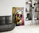 Oh glass print enhancing a foyer with statement firepower