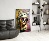 Oh glass print enhancing a foyer with statement firepower