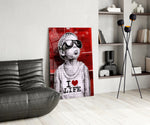 I Love Life glass print enhancing a den with statement firepower