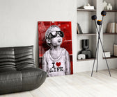 I Love Life glass print enhancing a den with statement firepower