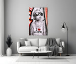 I Love Life glass wall art styled above a console in a media room