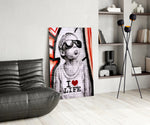 I Love Life glass print enhancing a den with statement firepower