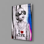 I Love Life close-up showing boy with scarlet-cobalt graffiti behind