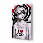 Stencil-graffiti panel bringing street-art glow to a loft