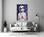 I Love Life glass wall art styled above a console in a media room