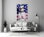 I Love Life glass wall art styled above a console in a media room
