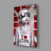 I Love Life close-up showing boy with Union Jack flag