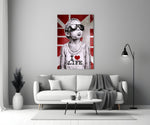I Love Life glass wall art styled above a console in a media room