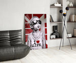 I Love Life glass print enhancing a den with statement firepower