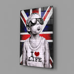 I Love Life close-up showing boy with weathered Union Jack