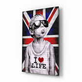 Stencil-graffiti panel bringing British-pop glow to a teen den
