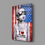 I Love Life close-up showing boy with painterly American flag