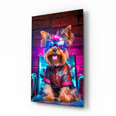 Cyberpunk-portrait panel bringing neon glow to a teen den