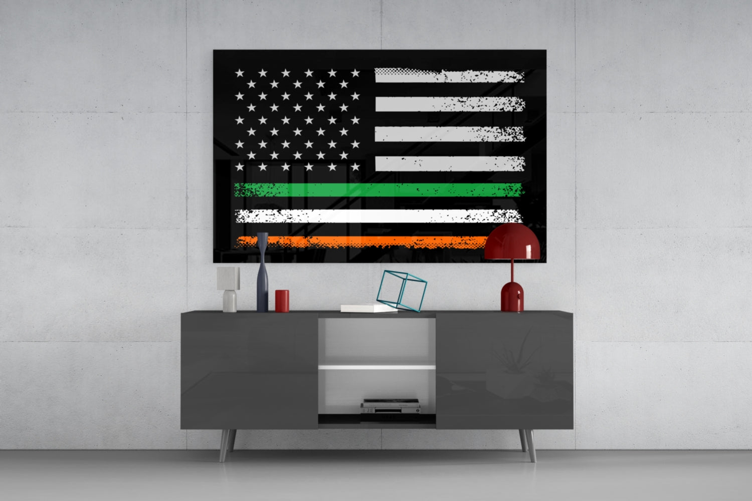 USA-Ireland Flag Glass Wall Art || Designer Collection.