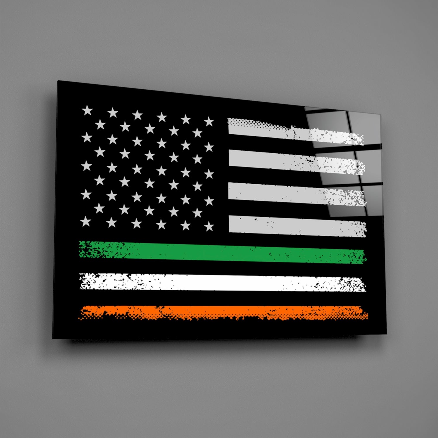 USA-Ireland Flag Glass Wall Art || Designer Collection.