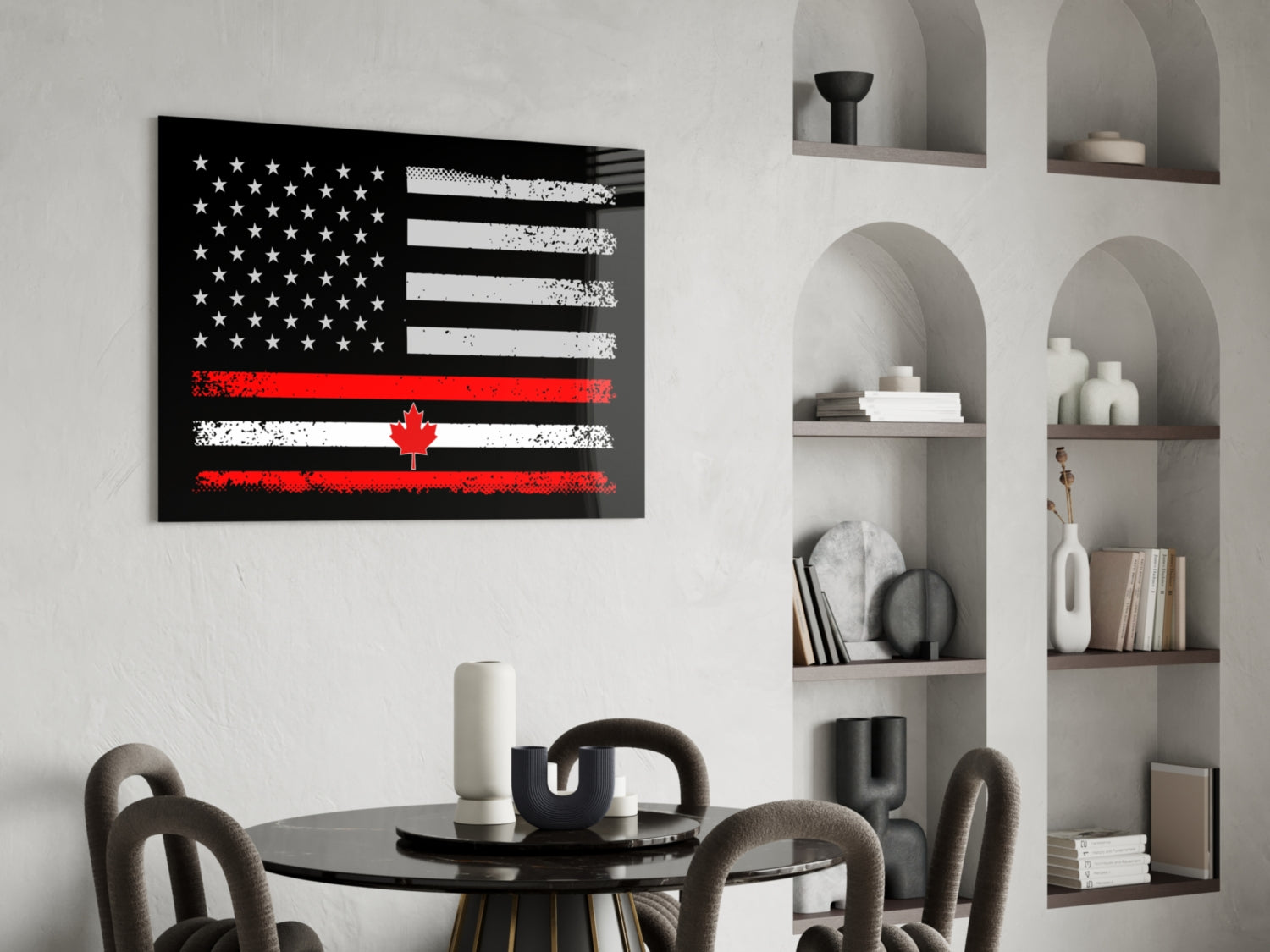 USA-Canada Flag Glass Wall Art || Designer Collection.