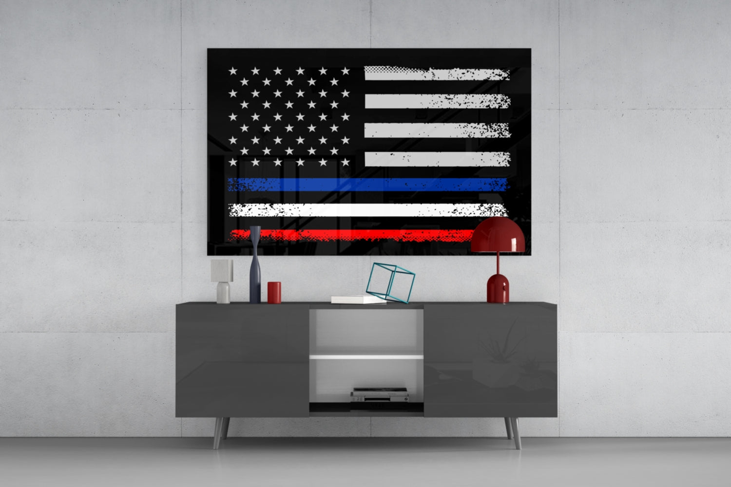 USA-France Flag Glass Wall Art || Designer Collection.