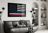 USA France Flag panel adding editorial drama to a hallway