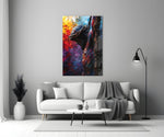 Cross glass wall art styled above a console in a teen den