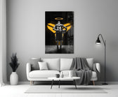 Kobe Bryant glass wall art styled above a console in a media room
