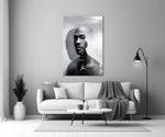 Jordan glass wall art styled above a console in a media room
